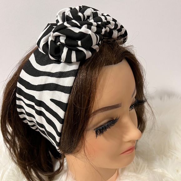 Headband zebra print fabric costumade black white color - Picture 3 of 5